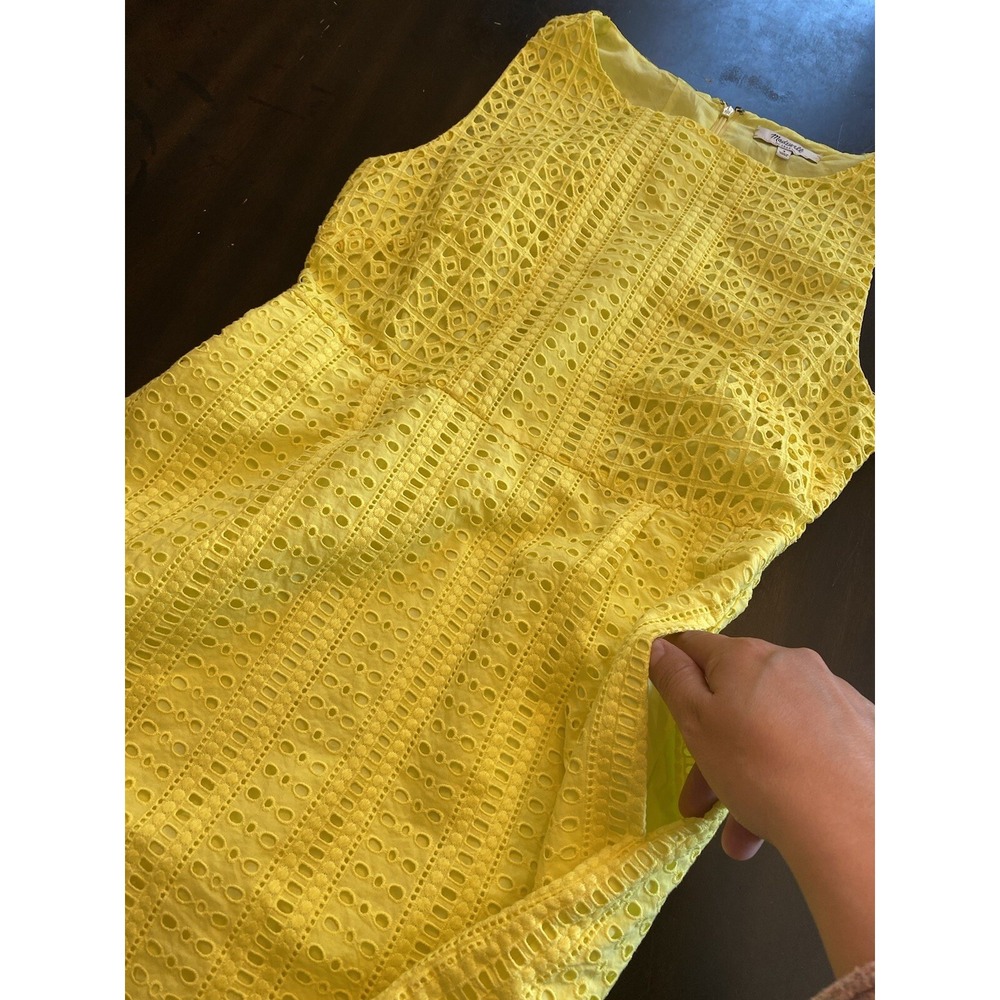 MADEWELL Eyelet Trail Yellow Sleeveless Pockets Mini Dress Size 4 - Picture 6 of 6